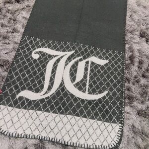 Juicy Couture Black and Grey Gothic Monogram Logo Blanket Scarf